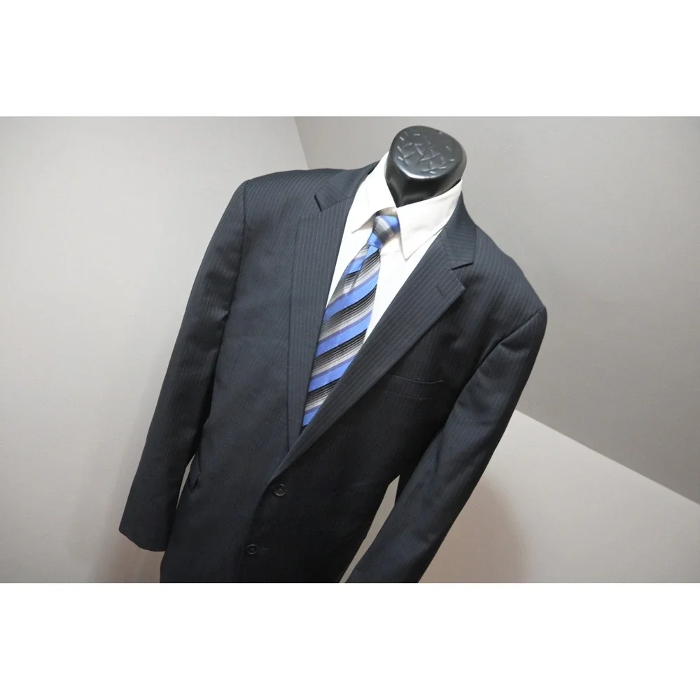 Nautica Pinstripe Suit Mens Size 48L 42x36 Dark Gray 2-Piece Formal Excellent